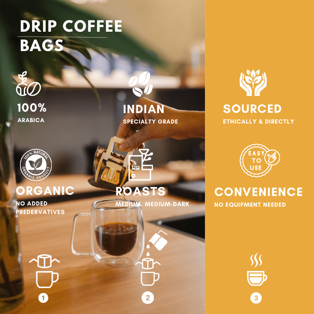 Easy Pour Drip Bags Light Medium Roast| Pack of 10 sachets| 100